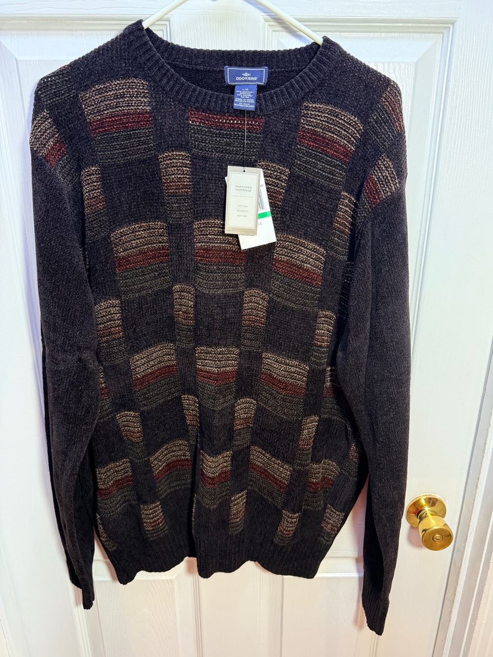 Dockers Men's Black Patterned Crewneck Sweater
